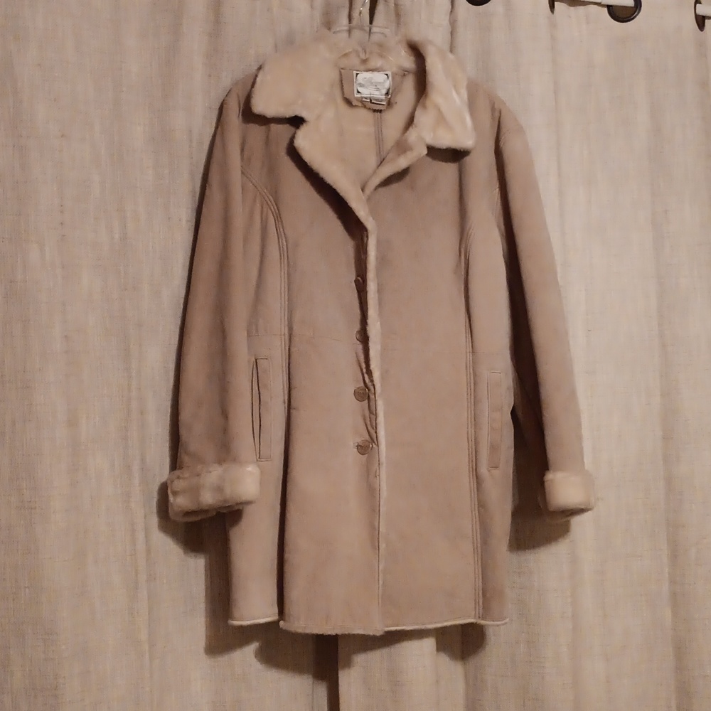 Furry Warm Beige Suede Coat! - Picture 11 of 11